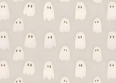 a group of white ghost faces on a gray background Halloween Ipad With Ghosts Halloween Laptop Aesthetic, Fall Computer Backgrounds, Cute Fall Backgrounds, light gray