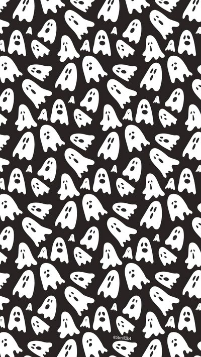 a black and white pattern with ghost faces Halloween Spooky Ghost Pattern Cute Ghost-themed Crafts, Black And White Ghost Design, Diy Halloween Decor Ideas, dark slate gray