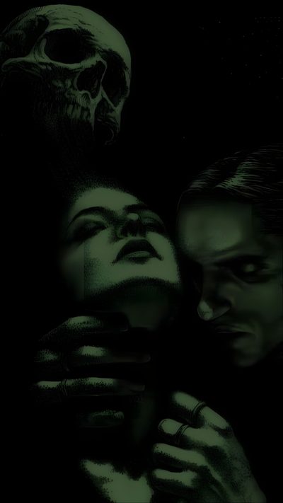 two people with their faces close together in front of a black background, one is holding the other's head Type O Negative And Pantera On Halloween Grunge Gothic Iphone, Goth Iphone Dark, Green Ghostface, Gotik, black