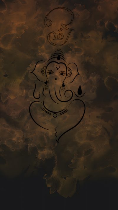 an image of the god ganesha in black and gold colors on a brown background Ganesh Halloween Ganesha With Book, Ganesha Art Black Background, Aesthetic Ganesha, dark slate gray