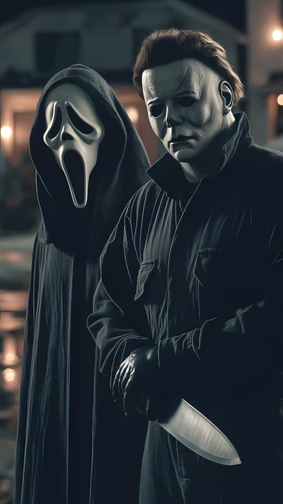 Halloween Hd, Ghostface With Michael Myers, Ghostface Halloween, Michael Myers And Scream, Ghostface And Michael Myers Wallpaper, Horror Wallpapers Iphone, Ghost Face Michael Myers, Michael Myers Ghostface, Michael Myers And Ghostface Wallpaper Halloween 2 Iphone Hd Halloween Hd, Ghostface With Michael Myers, Ghostface Halloween, black