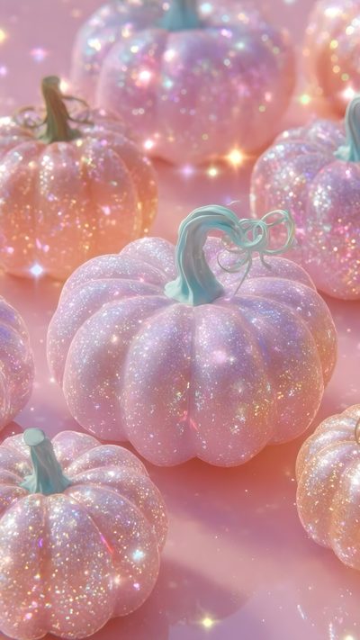 glitter pumpkins are arranged on a pink surface Cute Glitter Halloween Sparkly Walls, Pink Photography, Pink Images, Glitter Pumpkins, rosy brown