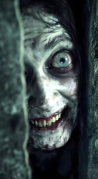 a creepy looking woman with blue eyes peeking out from behind a wall Real Scary Halloween Iphone Real Ghost Picture, Very Creepy Photo, Most Haunted Photo, dark slate gray