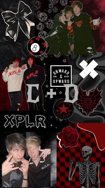 the collage has been altered to look like it is being used as a poster Max And Tommy Halloween Xplr Sam And Colby, Sam And Colby Aesthetic, Colby Brock And Sam, Sam And Colby, black