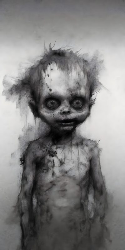 an image of a creepy doll with hair on it's head Scary Creepy Halloween Art Horror Drawing, Black Art Tattoo, Nightmares Art, Nghệ Thuật Kinh Dị, gray