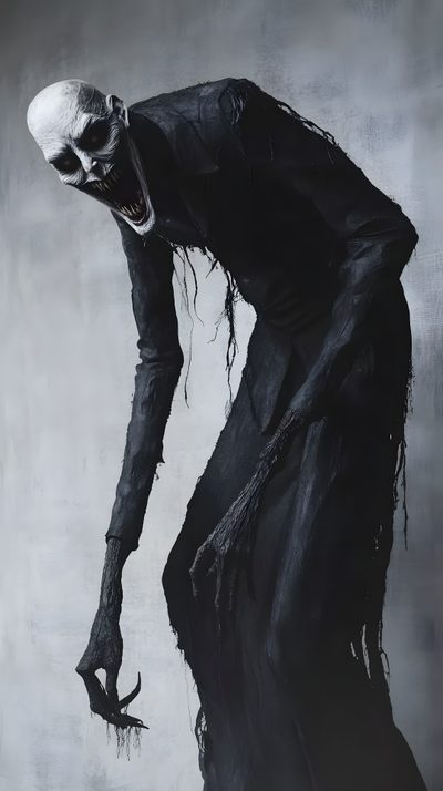 an image of a creepy man with long hair and makeup on his face, standing in front of a gray background Halloween Monsters Scary, Horror Android, Gothic Horror Art, Horror 3d, Scary For Pc, dim gray