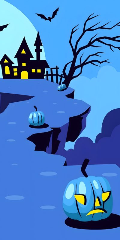 an animated halloween scene with pumpkins and bats Blue Halloween Iphone Hd Halloween Iphone, Halloween Iphone Hd, Abstract Halloween,