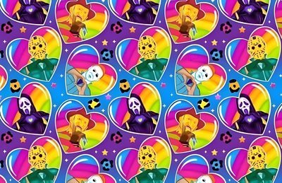an image of a colorful background with cartoon characters Lisa Frank Halloween Candy Christmas Decorations, Lisa Frank Raccoon Iphone, 90s Lisa Frank, gray