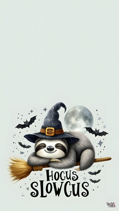 a slotty wearing a witches hat and holding a broom with the words hocps slows on it Halloween Sloth Sloth Summer, Sloth Background, Sloth Mode On, Cute Sloth, Sloth Lazy, gainsboro