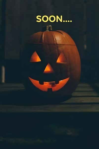 a carved pumpkin sitting on top of a wooden table with the words soon written above it Halloween Is Coming Halloween Pumpkin Captions, Jack O Lantern Quotes, Halloween Quote With Jack-o'-lantern, black
