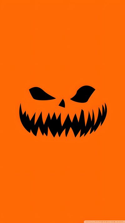 an orange background with a black and white pumpkin face Halloween Orange Halloween/fall Phone Background, Halloween Face, Pumpkin Face, orange red