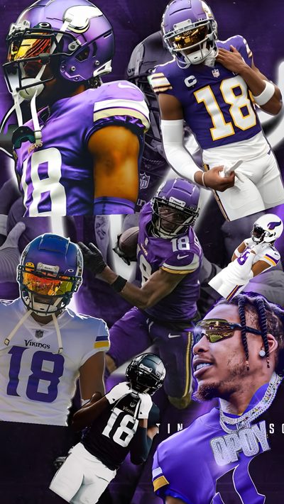 a collage of football players in purple and white Justin Jefferson Halloween Football Picture, Justin Jefferson Aesthetic, Justin Jefferson Iphone, dark slate gray