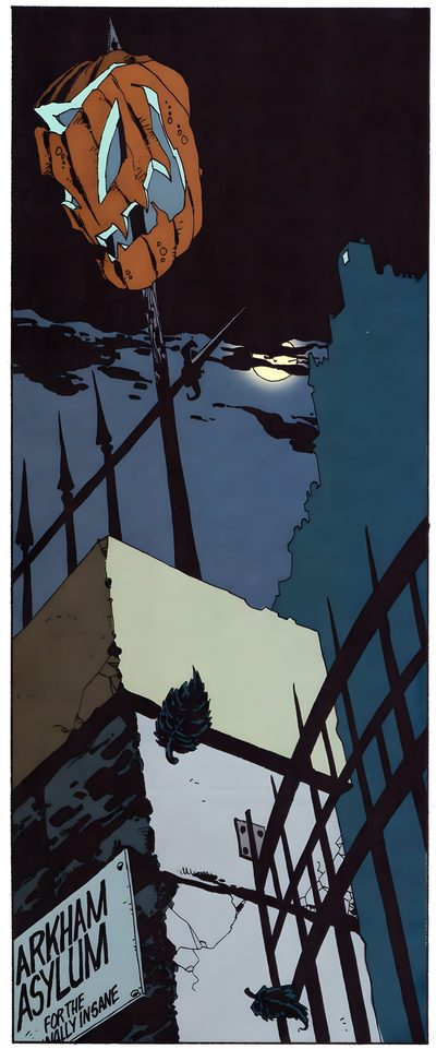 an illustration of a pumpkin hanging from a pole The Long Halloween Knight Halloween, Batman The Long Halloween, The Long Halloween, dark slate gray
