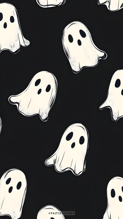 black and white halloween ghost fabric with large, ghostly faces on it's sides Halloween Ghost For Bedroom Asthmatic Halloween, Halloween Aesthetic Ghost, Ghost Ipad, black