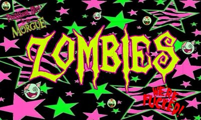 the word zombies surrounded by stars and smiley faces in neon pink, green, and black Scenecore Halloween Scene Zombie Aesthetic, Scene Tablet, Zombie Pc, 2000s Pc Background, black