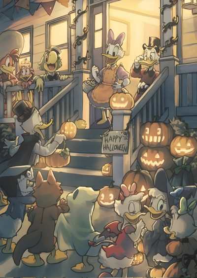 an image of cartoon characters going down the stairs at halloween time with pumpkins and jack - o'- lanterns Disney Channel Halloween Duck, Disney Halloween Aesthetic, Disney Fall, Disney World Pictures, dim gray