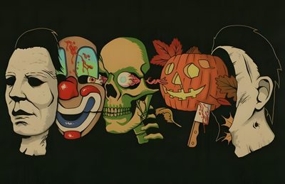 the word halloween spelled out with scary faces and pumpkins on black paper, in front of an image of jack - o - lanterns Halloween Movie Desktop Horror Macbook, Horror Laptop, Vintage Halloween Laptop, Retro Halloween Laptop, black