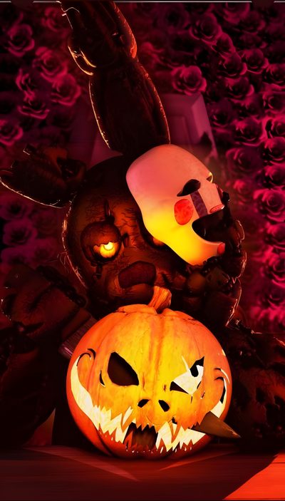 two carved pumpkins sitting next to each other Fnaf Halloween Fnaf Halloween, Fnaf Halloween Art, Fnaf Pumpkin, Fredbear And Springbonnie, black