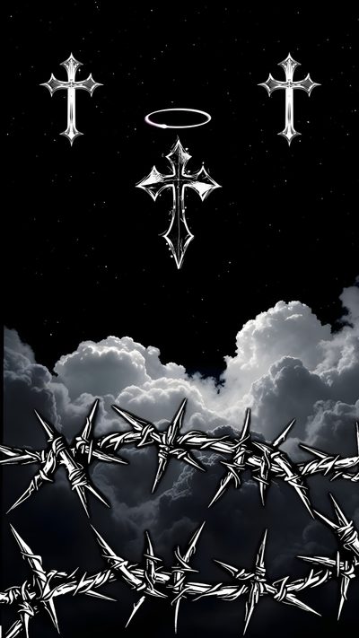 the sky is full of clouds and stars with crosses on them in black and white Halloween Cross Graffiti, Biblical Art, Skull Iphone, Cool Anime, Skull, Funny Lockscreen, black