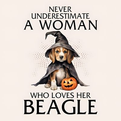 a dog wearing a witches hat and holding a jack - o'- lantern with the words never underestimate a woman who loves her beagle Cute Beagle Halloween Happy National Beagle Day 2024, Happy Thanksgiving Beagle Images, Beagle Fall, linen