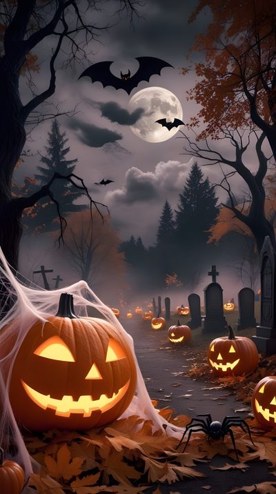 a halloween scene with pumpkins and bats Halloween 5 Halloween Backgrounds, Castlevania, Spooky Halloween Pictures, dark slate gray