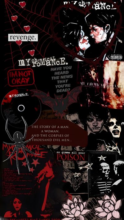 a collage of various images with words and pictures on them, all in different colors Mcr Halloween Mcr Hd, My Chemical Romance, Mcr Edit, Demolition Lovers, My Chemical Romance Iphone, black