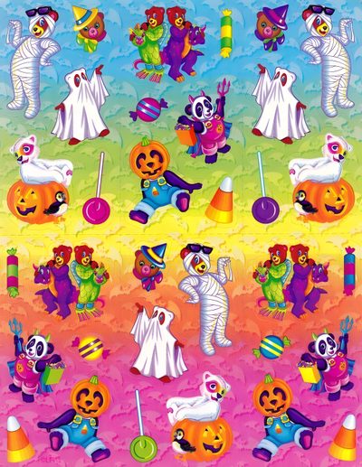 an image of halloween decorations on a colorful background with pumpkins and ghostes in the middle Lisa Frank Halloween Lisa Frank Thanksgiving, 90s Lisa Frank Background, Lisa Frank Halloween Art, tan