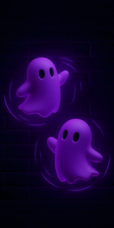 two purple ghost heads floating in the air Neon Purple Halloween Cool Panda, Dark Purple, 8k, Kawaii Halloween, Dark Iphone, Gaming, black