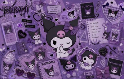 an assortment of stickers and magnets on a purple background with cats, hearts, and other items Chromebook Kuromi Halloween Kuromi Pc 1920x1080 Full Hd 4k, Kuromi Horizontal, Kuromi For Ipad, dark slate blue