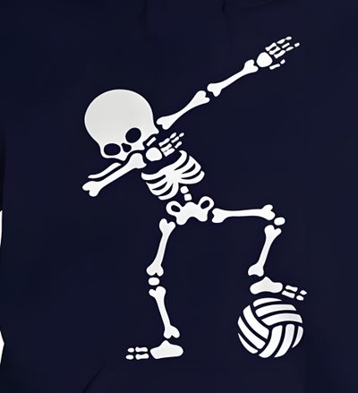 a skeleton playing with a ball of yarn on a dark blue hoodie that says volleyball Volleyball Halloween Pop Art, Art, Vinicius Jr, Cricut, Roberto Firmino, Fictional Characters, black