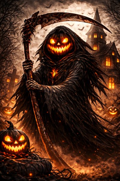 a halloween scene with a scary scarecrow holding a sculler and glowing pumpkins Zedge Halloween Hocus Pocus Quotes, Mickey Mouse, Skull Artwork, Dark Flowers, Flex Fit Hats, Halloween, black