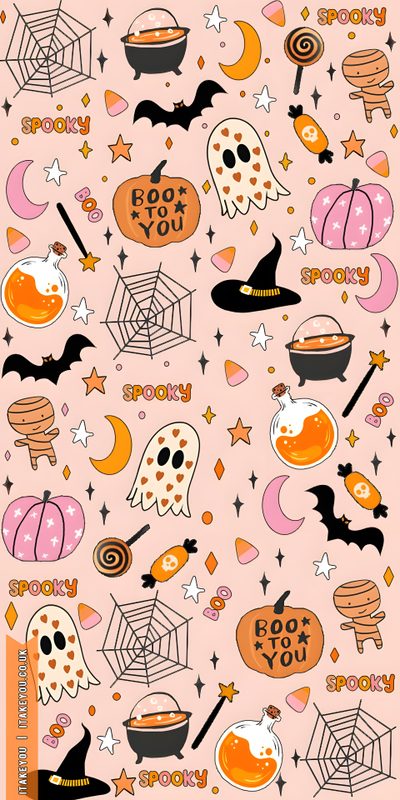 halloween themed wallpaper with pumpkins and bats Cute Preppy Halloween Ideen Fürs Zeichnen, Holiday, Sticker Printable, Halloween Backgrounds, bisque