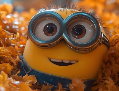 a close up of a minion with goggles on in the grass and leaves Minion Halloween Desktop Minions Cute, Fall Minion, Minion Bob Cute, Minion Cute, saddle brown
