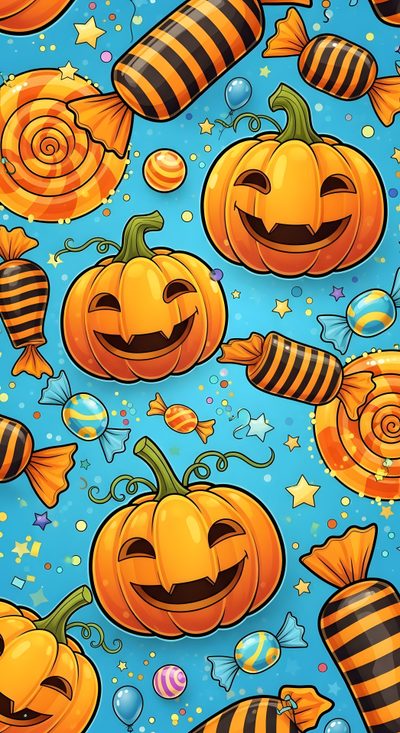 a blue background with pumpkins and bees Large Scale Halloween Trick Or Treats Halloween, Aesthetic Backgrounds, Aesthetic Design, Blue, olive drab