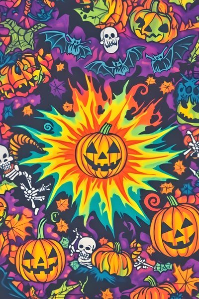 an image of halloween themed background with pumpkins and skulls in the center, on a black background Scenecore Halloween Crazy Halloween Background, Old School Halloween Background, Trippy Fall Background, dim gray