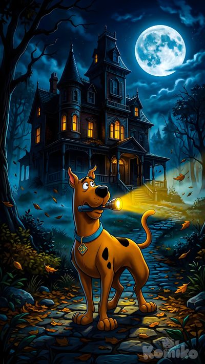 a cartoon dog is standing in front of a house with a full moon behind it Halloween Scooby Doo Original Scooby Doo, Scooby Dooby Doo, Spooky Scooby Doo, Scooby Doo Mansion, black