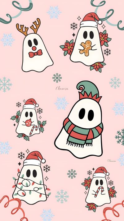 christmas ghostes and snowflakes on a pink background Cute Halloween And Christmas Stitch Christmas ’s, Disney Christmas 4k, Nightmare Before Christmas Seamless Pattern, misty rose