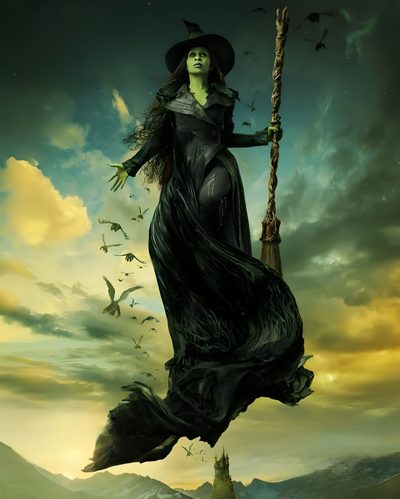 a woman dressed as a witch flying through the air with a broom in her hand Wicked Halloween Glinda The Good Witch, Unique Iphone, Figurines De Moda, dark olive green