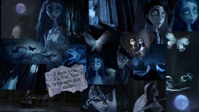 the collage shows many different pictures with words on them and images of people in costume Halloween Corpse Bride Nightmare Before Christmas Horizontal, Nightmare Before Christmas Desktop, Tim Burton Desktop, black