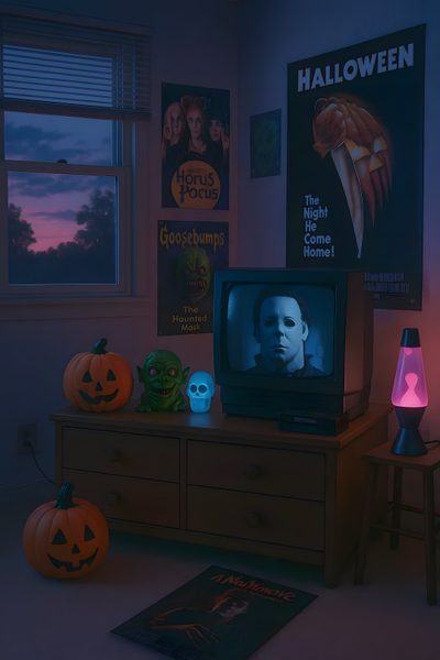 a television sitting on top of a dresser next to a window 80s Halloween Aesthetic Ipad Spooky, Horror Aesthetique, 80s Halloween, Spooky Season, dark slate gray