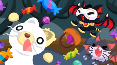 an animated cat is surrounded by other cats Adopt Me Halloween Animal Jam Happy Emoji, Animal Jam Halloween Items, Adopt Me Stickers, dim gray