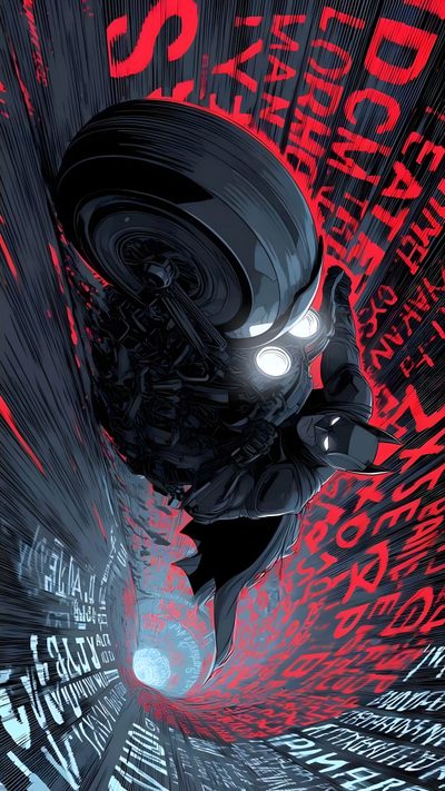 an illustration of a robot with glowing eyes in the middle of a red and black background Batman Halloween Iphone Arte Dc Comics, Images Batman, Batman Comic, Batman Poster, dark slate gray
