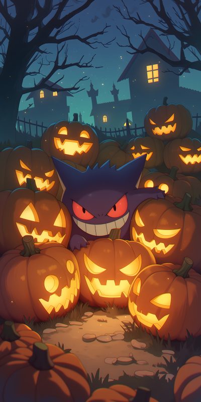 a bunch of pumpkins that are sitting in the grass Halloween Pokemon 4k Halloween Charizard, Pokémon Halloween, Halloween Pokémon, dark slate gray