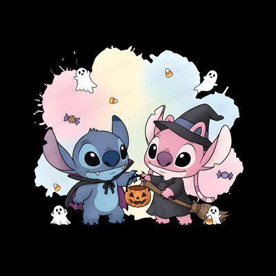 two cartoon characters dressed in halloween costumes Halloween Stitch And Angel Stitch Halloween, Angel From Stitch Transparent Background, Halloween Lilo And Stitch, black