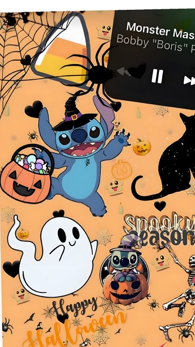 an image of halloween stickers on a cell phone screen with the text happy halloween Preppy Stitch Halloween Fall Stitch, Stitch Halloween, Cute Stitch Halloween, dark salmon
