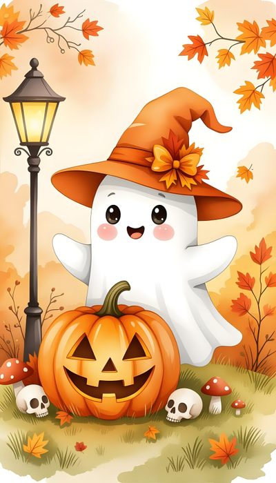 a cartoon ghost with a pumpkin in its hand Halloween Clipart Thanksgiving Ghost, Halloween Images Cute, Cute Happy Halloween Images, khaki