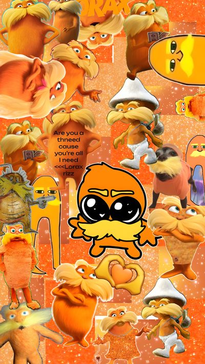 an orange background with many different cartoon characters Preppy Lorax Halloween The Lorax Characters, Phone Humor, I Am Batman, Cute Iphone Tumblr, peru