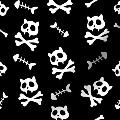 black and white skull and crossbones pattern on a dark background stock photo - 1307982 Halloween Fabric Cat Bones Witch And Cat Skull Pattern, Skull Pattern, Gothic Skull And Cat Pattern, black