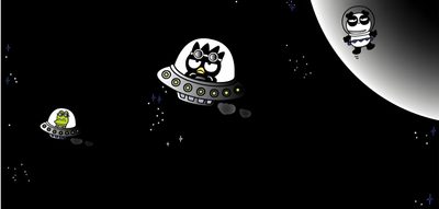 two cartoon cats riding on top of an alien ship in space with stars around them Badtz Maru Halloween Badtz Maru Ipad, Laptop, Chococat Background Laptop, black