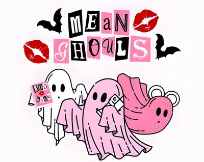 the words mean ghouls are written in pink and black Cute Halloween Mean Girls Pink Halloween Macbook, Cute Halloween Mean Girls, Mean Girls Halloween, white smoke